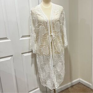 Lace Kimono Cream Sheer Embroidered One Size Layering Cover-Up